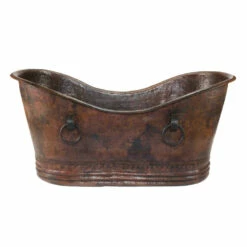 Premier Copper Products 67" Hammered Copper Double Slipper Bathtub With Rings