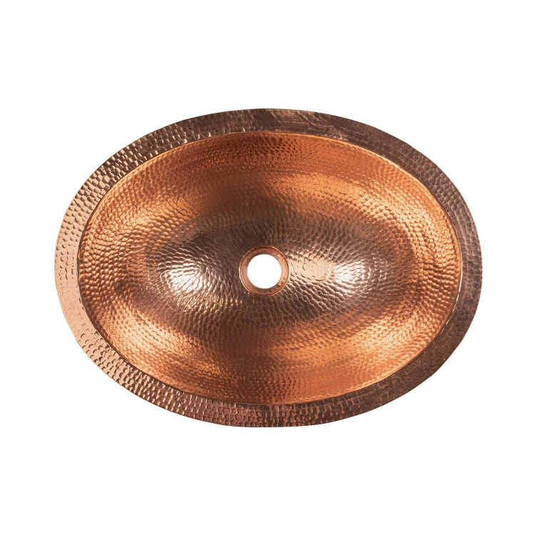 Premier Copper Products 19" Oval Under Counter Hammered Copper Bathroom Sink In Polished Copper 5 Premier Copper Products 19" Oval Under Counter Hammered Copper Bathroom Sink In Polished Copper - Image 3