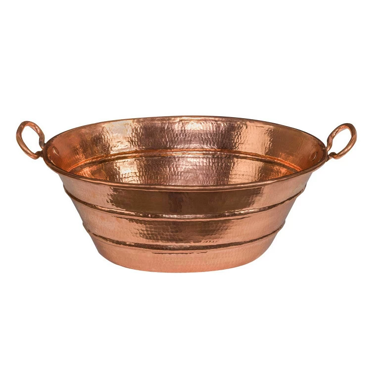 Premier Copper Products Oval Bucket Vessel Hammered Copper Sink With Handles In Polished Copper 3 Premier Copper Products Oval Bucket Vessel Hammered Copper Sink With Handles In Polished Copper
