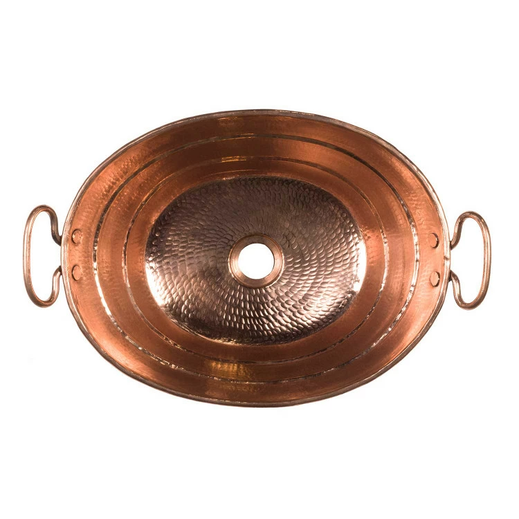 Premier Copper Products Oval Bucket Vessel Hammered Copper Sink With Handles In Polished Copper 5 Premier Copper Products Oval Bucket Vessel Hammered Copper Sink With Handles In Polished Copper - Image 3