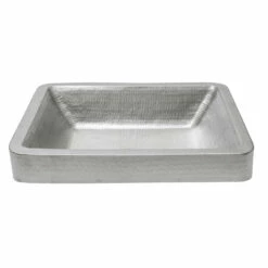 Premier Copper Products Rectangle Skirted Vessel Hammered Copper Sink In Electroless Nickel
