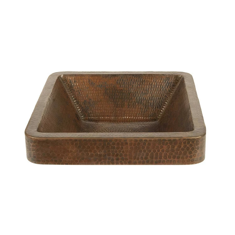 Premier Copper Products Square Skirted Vessel Hammered Copper Sink 3 Premier Copper Products Square Skirted Vessel Hammered Copper Sink